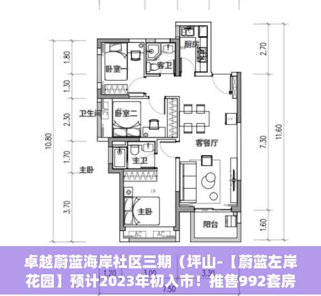 卓越蔚蓝海岸社区三期（坪山-【蔚蓝左岸花园】预计2023年初入市！推售992套房源！约75-112平3-4房！）